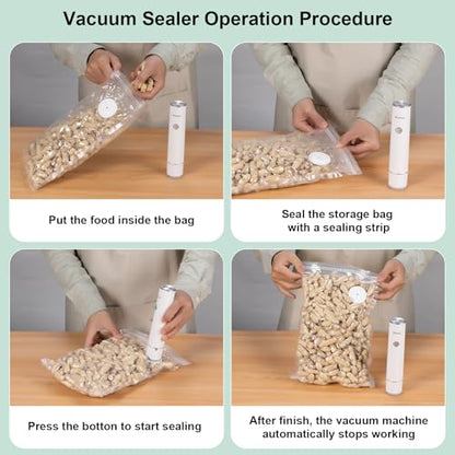 Handheld Vacuum Sealer for Food Storage – Portable & Rechargeable, Easy One-Hand Automatic Operation, 1 Vacuum Sealer + 30 Food Reusable Bags