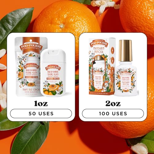 Poo-Pourri Before-You-Go Pocket Toilet Spray, Travel Essentials, Mandarin Mimosa, 1 Fl Oz, Up to 50 Uses, On-The-Go Bathroom Odor Deodorizer with Essential Oils, TSA Approved Size - size: 1 Ounce (Pack of 1), style: Mandarin Mimosa