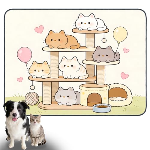 Nuxovilar Pet Food Mat Dog Supplies Whimsical Cat-Themed Polyester (23.62×17.71 inches) Bowl Water Spill Pad Feeding Gear for Home, Pet Tree Area, Feeding Spot - color: Mi07693