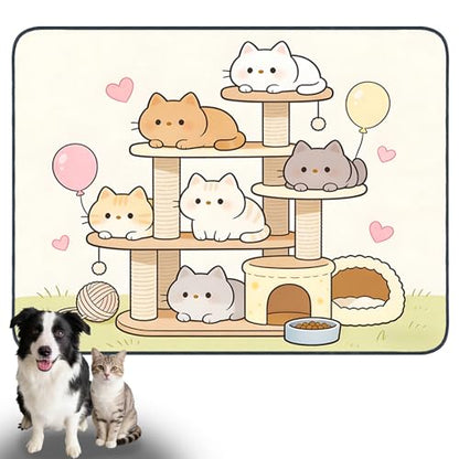 Nuxovilar Pet Food Mat Dog Supplies Whimsical Cat-Themed Polyester (23.62×17.71 inches) Bowl Water Spill Pad Feeding Gear for Home, Pet Tree Area, Feeding Spot - color: Mi07693
