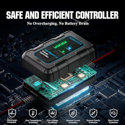 SUNAPEX 50W 12V Solar Battery Charger Maintainer, Waterproof Solar Panel Trickle Charger with Controller for Car, Motorcycle, Boat, Marine, RV, Trailer, Tractor,Truck, etc - size: 50W - Standard