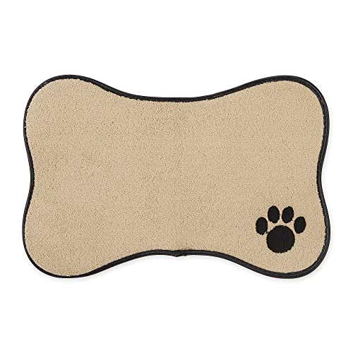 Bone Shape Embroidered Pet Feeding Placemat Brown by Bone Dry - color: Bone Taupe, size: 9.8"L x 13.5"W