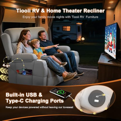 RV Loveseat Recliner Sofa, Reclining Loveseats Couch for RV Furniture, Home Theater Seating with Massage, USB, Insert Pockets, Cup Holders, 150° Wall Hugger RV Recliners Sleeper Sofa - color: Light Gray, size: Loveseat-G1