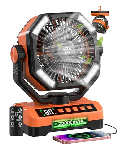 Camping Fan Battery Powered Fan - Rechargeable with Starlight, 20000mAh Battery Operated Outdoor 5 Speed Desk Fans with LED,Hook,Remote Control, Timer,Personal Fans for Tent, Power Outage, Fishing