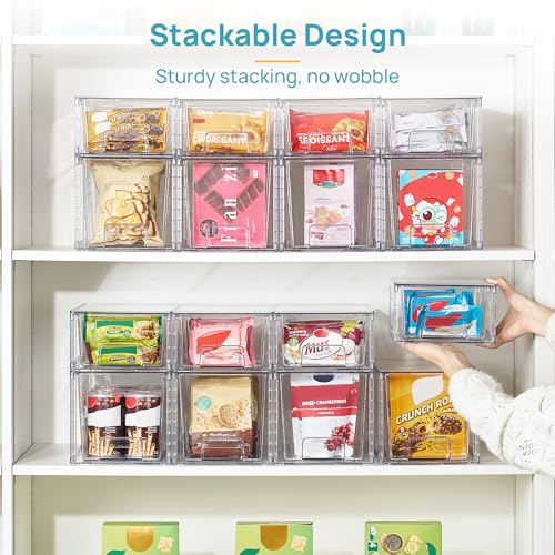 Vtopmart 8 Pack Clear Stackable Cabinet Organizers with Pull-Out Drawers, Clear Storage Drawers, 6 Medium and 2 Small for Under Sink, Pantry, Bathroom, Closet and Kitchen Storage - style: 6 Medium+2 Small
