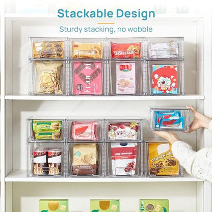 Vtopmart 8 Pack Clear Stackable Cabinet Organizers with Pull-Out Drawers, Clear Storage Drawers, 6 Medium and 2 Small for Under Sink, Pantry, Bathroom, Closet and Kitchen Storage - style: 6 Medium+2 Small