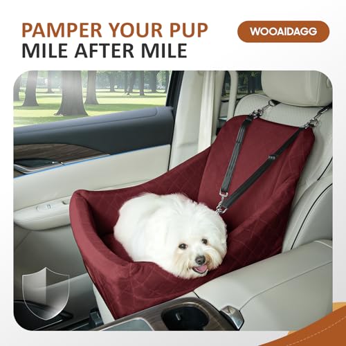 WOOAIDAGG Dog Car Seat for Medium Sized Dogs Up to 40lbs,Comfy Pet Travel Car Bed with Seat Belt Channle,Fully Detachable and Washable,Adjustable Straps,2 Side Pockets,Easy to Install (Red) - color: Red