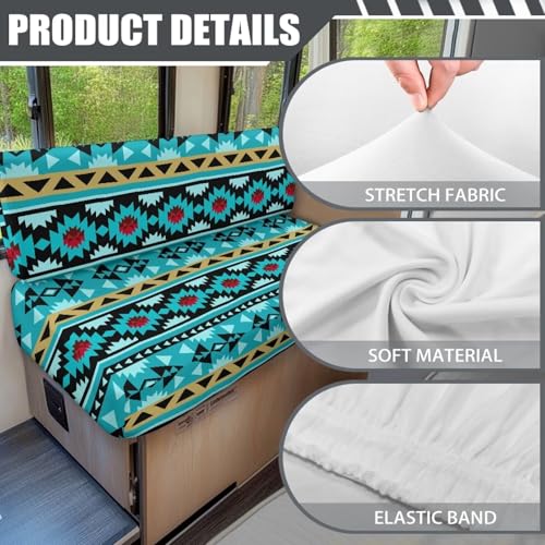 SEANATIVE RV Dinette Cushion Covers Stretch Blue Aztec Printed RV Sofa Seat Slipcovers Replacement Non-Slip Camper Cushion Slipcovers Washable RV Dinette Seat Covers - color: Blue Aztec Print