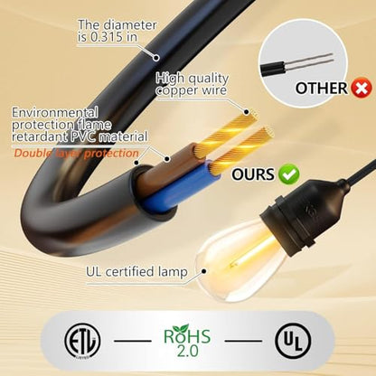 50FT Outdoor String Lights Waterproof with 30+2 Bulbs (1.5FT Bulbs Spacing), Remote & Dimmer, Commercial Grade Patio Lights with 3 Mode Light & Timing,100PC Ties for Outside - style: 50FT With 32 Bulbs