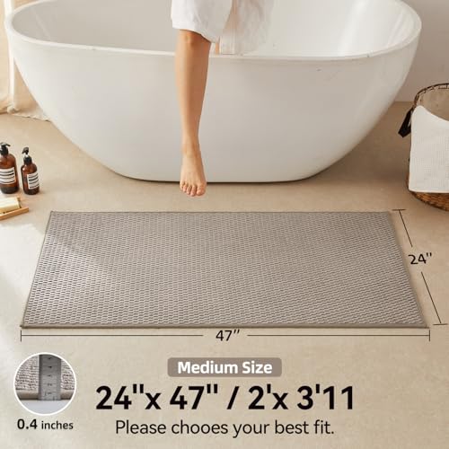 Triohero Bathroom Rugs Non Slip Washable, Super Absorbent Thin Bath Mat Quick Dry Low Pile Bathroom Rug, Beige 24"x47" - color: Beige, size: 24"x47"