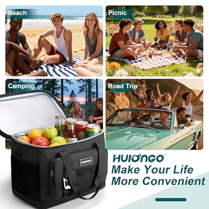 Hulongo Insulated Foldable Collapsible Cooler Bag Soft Sided Cooler for Picnic, Camping, Grocery Shopping, Beach, 30L - color: black
