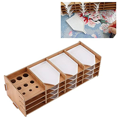 Rhinestone Painting Tray, Wooden Bead Sorting Organizer with Storage Rack for DIY Art Craft, Cross Stitch, Nail Art, Diamond Painting Accessories