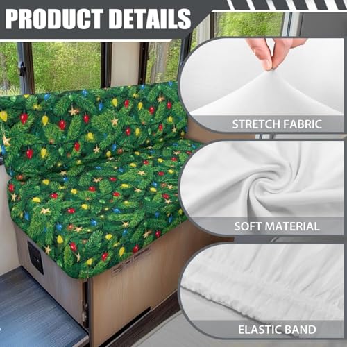 Colorful Lights RV Dinette Cushion Covers Christmas Camper Cushion Slipcover Include 1 Bench Cover 1 Backrest Cover Furniture Covers Green Xmas Tree RV Camping Accessories - color: Colorful Lights