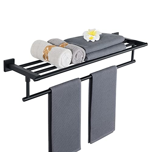 Alise 28 Inch Towel Racks for Bathroom Wall Mounted,Bathroom Towel Rack with Tower Bar,Double Towel Racks for Bathroom,SUS304 Stainless Steel Bathroom Towel Holder Matte Black - color: Matte Black, size: 28-Inch