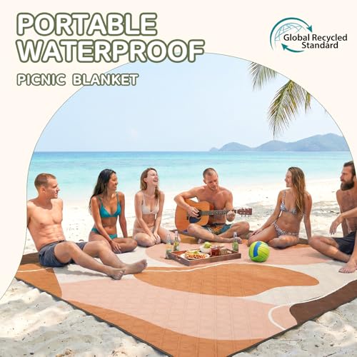 Genovega Waterproof Sandproof Beach Blanket Picnic Outdoor Camp Mat Rug Towel Family Trip Essentials Summer Vacation Must Have Travel Accessories Lake Day Stuff Thing Need Gear Gift Item Gadget - color: Wave Brown