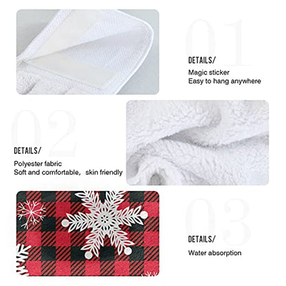 Vnurnrn Hand Towels for Kitchen 2 Pcs Hanging Kitchen Towels Set，Soft Absorbent Tea Bar Dish Cloths Bath Towel for Bathroom Laundry Room (Christmas Red Black Buffalo Check Snowflake) - color: Christmas Red Black Buffalo Check Snowflake