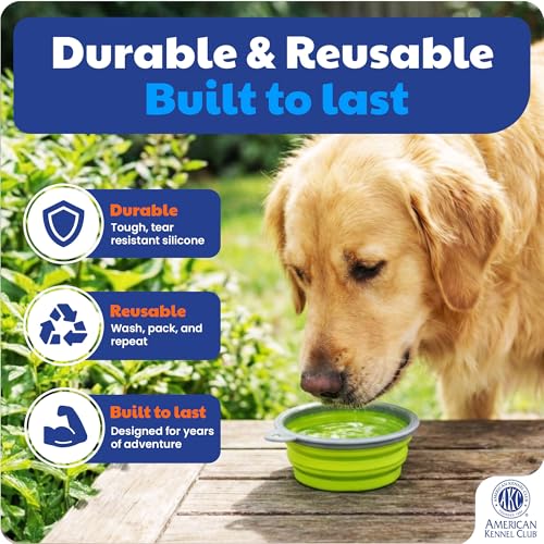American Kennel Club 2-Pack Collapsible Travel Bowls for Dogs – Gray/Green, Portable Food & Water Bowls - color: Gray/Green