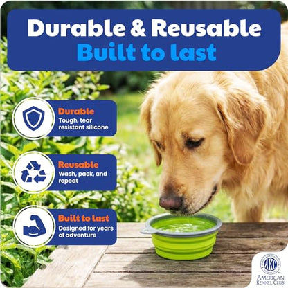 American Kennel Club 2-Pack Collapsible Travel Bowls for Dogs – Gray/Green, Portable Food & Water Bowls - color: Gray/Green