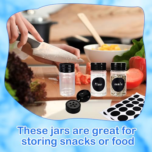 60 Pack 2.7 oz Plastic Spice Jars with Black Lids and Labels Empty Spice Bottles Clear Seasoning Shaker Containers for Kitchen Travel Camping