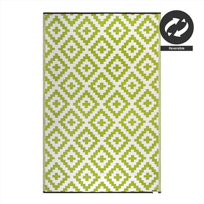 FH Home Outdoor Rug - Waterproof, Fade Resistant, Reversible - Premium Recycled Plastic - Geometric - Large Patio, Deck, Sunroom, Camping, RV - Aztec - Green & White Crease Free - 6 x 9 ft - color: Aztec - Green & White, size: 6' x 9' (Rectangular)