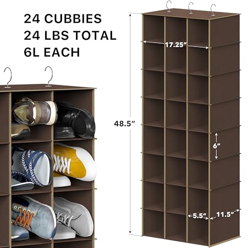 Simple Houseware 24 Section Shelves Hanging Shoes Organizer Holder for Closet, Brown - color: Brown