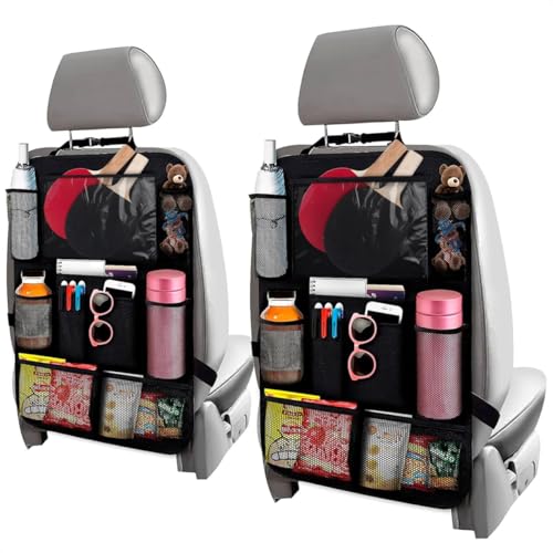 2 Pcs Backseat Car Organizer - Travel-Ready 23.4x16" Back Seat Car Organizer with 9 Large Pockets and Clear Tablet Holder, Made from Polyester with Adjustable Straps - Easy to Attach and Clean