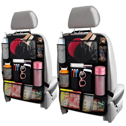 2 Pcs Backseat Car Organizer - Travel-Ready 23.4x16" Back Seat Car Organizer with 9 Large Pockets and Clear Tablet Holder, Made from Polyester with Adjustable Straps - Easy to Attach and Clean