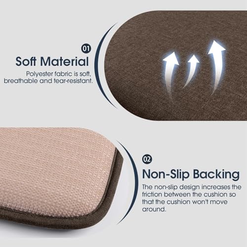 TushGuard Chair Cushions, 4 Pack Memory Foam Chair Pads, Seat Cushion, Kitchen Chair Cushions Set of 4, Anti-Slip Backing & Fixed Straps,Brown - color: Brown