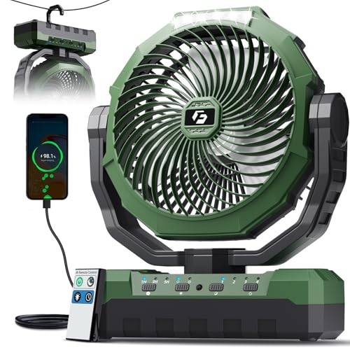 FRIZCOL 3-in-1 Camping Fan - Portable Fans Rechargeable - Detachable Battery Powered Fan with Light & Remote for Indoor, Outdoor, Tent, Travel, Fishing, Jobsite, Gifts for Men Dad Him - Green - color: Green, style: 12000mAh Detachable