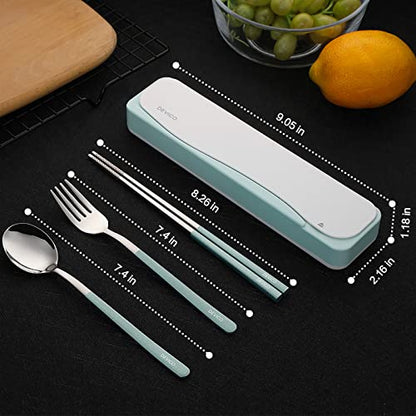 DEVICO Travel Utensils, 18/8 Stainless Steel 4pcs Cutlery Set Portable Camp Reusable Flatware Silverware, Include Fork Spoon Chopsticks with Case (Green) - color: Green