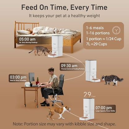 Automatic Cat Feeder - 7L/29 Cups Cat Food Dispenser with Desiccant Bag, 1–6 Meals, Ideal for 2–15mm Dry Food, Auto Pet Feeder with Dual Power Supply, Automatic Dog Feeder for Small Medium Breed - color: White