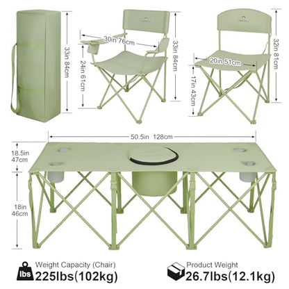 Camping Chair Set of 3, Outdoor Folding Camping Chairs for Heavy People with Cup Holder & Carry Bag,Collapsible Chair Include One Sofa Chair and Two Single Chair,Support up to 500lbs - color: Light Green-5pcs