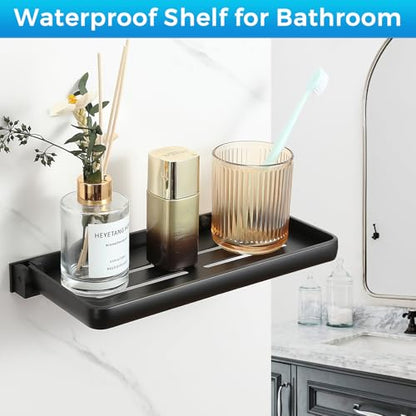 RV Fold-Down Wall Shelf - 12 Inch Space Saving Small Folding Shelf | Wall Mount Storage for RV, Laundry Room, Bathroom, Kitchen | Waterproof Rustproof Aluminum (Black)