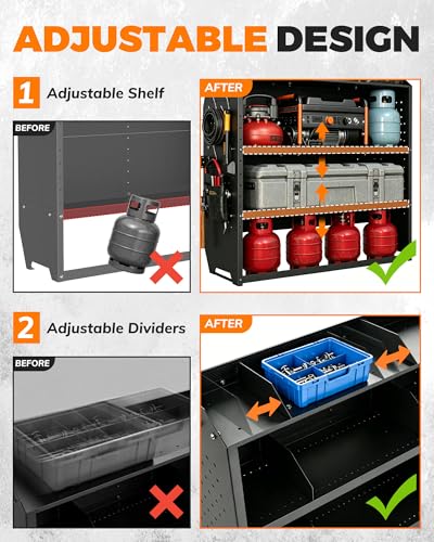 MELIPRON Cargo Van Shelves Fit for Ford Transit Connect, Ram ProMaster City, Nissan NV200, Chevy City Express, Heavy-Duty Steel Work Van Shelving Organizer and Storage, 42" W x 43" H x 13" D - size: 42" W x 43" H x 13" D