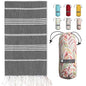 BAY LAUREL Turkish Beach Towel with Travel Bag 39 x 71 Quick Dry Sand Free Lightweight Large Oversized Towels Light - color: Black With Red Floral Bag