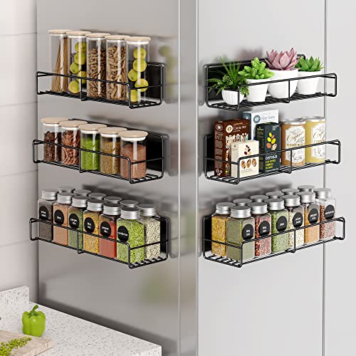 Mystozer 6 Pack Magnetic Spice Rack Organizer, Space Saver for Refrigerator and Whiteboard, Metal Fridge Shelf for Kitchen and Classroom Refrigerator Organizers and Storage Spice Rack Shelf (Black) - color: Matt Black, size: 6 Pack - Standard