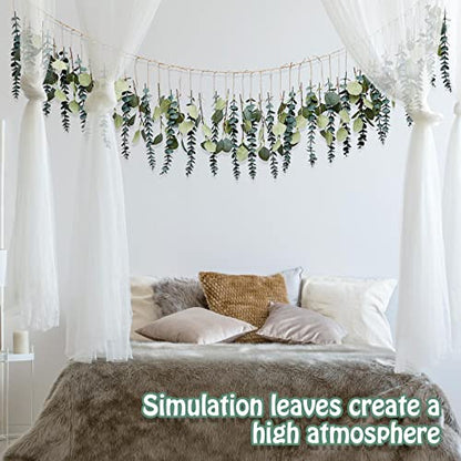 Juexica Artificial Hanging Eucalyptus Wall Decor Boho Bedroom Wall Decor with LED String Light for Home Office Farmhouse Nursery Bathroom Kitchen