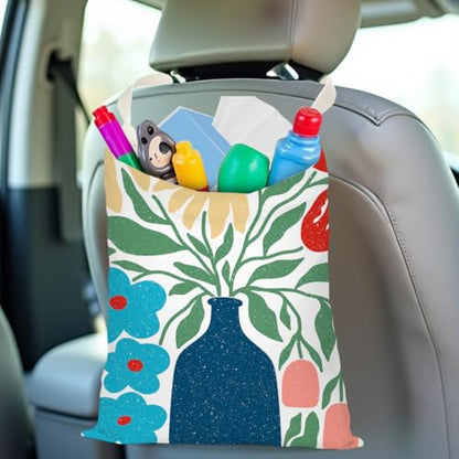 Boho Flower Car Trash Can, Car Trash Bag Hanging, Waterproof Cars Back Seat Hanging Organizer and Storage Trash Bags for Vehicle Travelling Camping - color: Flower09
