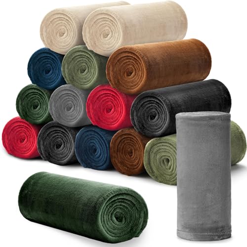 16 Pcs Flannel Fleece Throw Blanket Bulk 50 x 60 in Soft Fleece Throw Blankets Coral Bed Sofa Bulk Color Winter Warm Pet Blanket for Home Office Wedding Season Gift Homeless Donation (Dark Colors) - color: Dark Colors