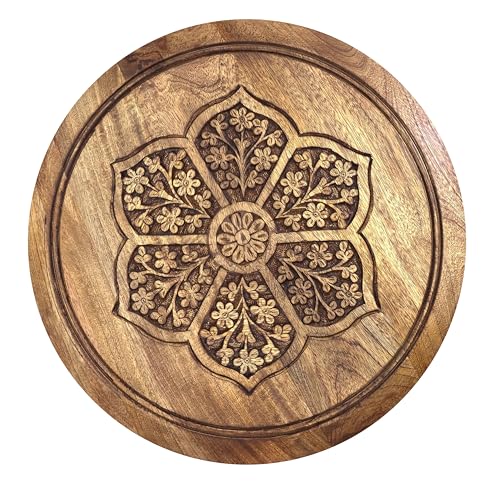 COTTON CRAFT Solid Wood End Table - Hand Carved Accent Table - Global Boho Side Table - Easy to Assemble Round Table - Small Spaces Entryway Living Room Bedside Farmhouse - 18 Inches Round - Natural - color: Natural, size: 18x18x18