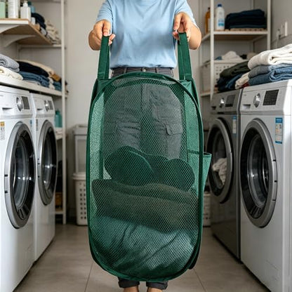 Larpur Pop Up Laundry Hamper Collapsible Laundry Basket, Portable Mesh Clothes Hamper, Dark Green - color: Dark Green