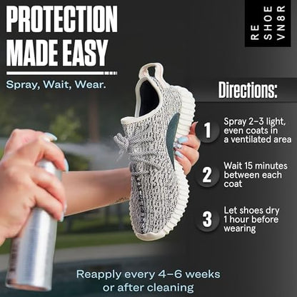 RESHOEVN8R Shoe Protector Spray - Rain and Stain - (6.5oz) - Waterproof Spray for Shoes, Quick-Drying, No Chemicals, Sneakers, Suede, Canvas, Light Leather, White Shoe - Long Lasting Protector