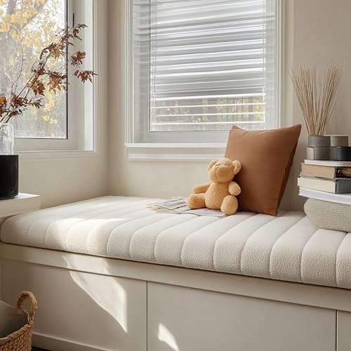 ShadeMart Custom Size Window Seat Cushions for Indoor Furniture, Waterproof Anti-Scratch Bay Window Cushion, Premium 70D Foam Bench Cushion (Custom Sizes/Colors/Thickness Available) (2.6 Inch Thick) - color: Beige, size: 2.6 Inch Thick
