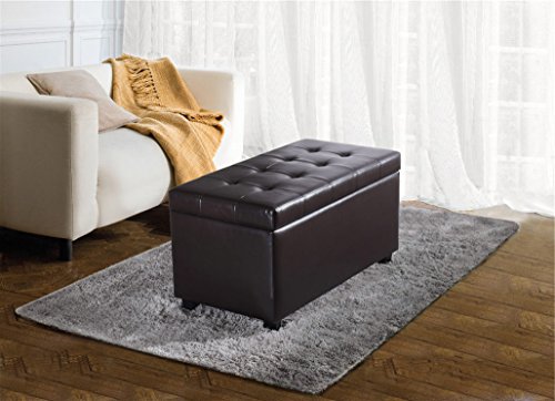 SIMPLIHOME Cosmopolitan Storage Ottoman - 34 inch Wide Upholstered Vegan Leather Rectangle Storage Ottoman Bench in Tanners Brown, Transitional Tufted Ottoman for Living Room with Lift-Up Lid - color: Tanners Brown