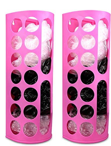 Lunies Wall Mount Bag Dispenser Large Capacity Plastic Bag Vinyl Holder - Multiple Large Holes for Easy Access Bags Great for Shopping Bags/Grocery Bags/Vinyl Storage Pink 2 Pack - color: Pink 2 Pack