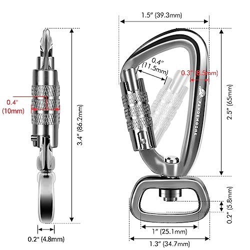 2 Pack Locking Carabiner Clip 2.5" with Swivel Ring for Securing Pets, Dog Leash Harness, Camping, Hiking, Keychains - color: Silver