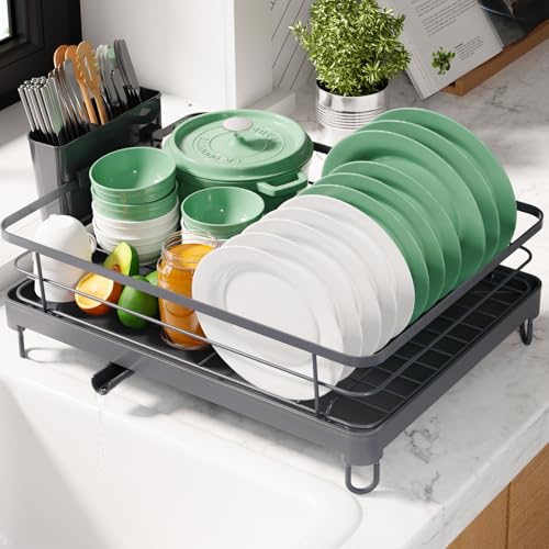 Kitsure Dish Drying Rack for Kitchen Counter, Stainless Steel Sink Organization and Storage Essentials with Cutlery Holder, Home and Appartment Decor, 12.7''W x 16.7''L, Grey - color: Gray, size: 12.7''W x 16.7''L - 1 Tier