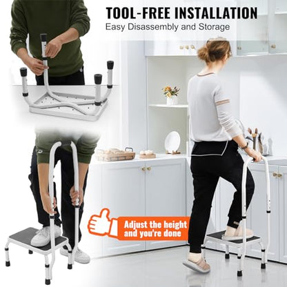 VEVOR Step Stool 1-Step 330lbs Capacity, 3 Adjustable Height with Handle Steel Step Ladder, Portable Toddler Step Stools for Adults, Non-Slip Sturdy Step Ladders for Office, RVs, Pets - size: 1-Step with Handle