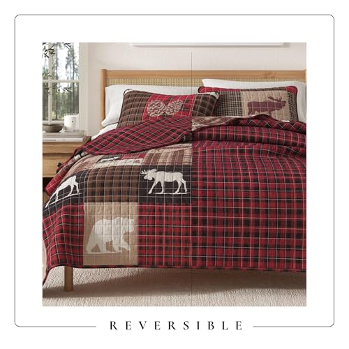 Great Bay Home Lodge Quilt Set - 2-Piece Twin/Twin XL Size Rustic Bedding Set - Lightweight, All-Season, Reversible Bedspread (Hemlock Red/Brown) - color: Hemlock Red/Brown, size: Twin / Twin XL