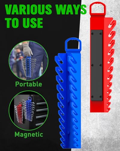 SWANLAKE 2-Piece Magnetic Wrench Organizer Toolbox Holder, SAE (1/4'' to 15/16''), Metric (6mm to 24mm) Ratchet Wrench Organizers, Total Hold 24 Slots Wrenches Holder for Tool Box - style: 24-Slot